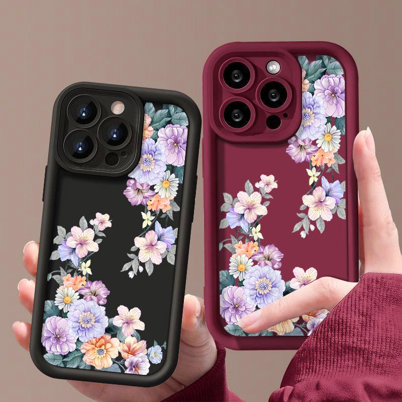 Для iPhone 16 Pro Max 15 Pro 14 Plus 13 12 11 XS 8 7 чехол с цветочным принтом, защита линз, противоударный матовый мягкий чехол для телефона из ТПУ