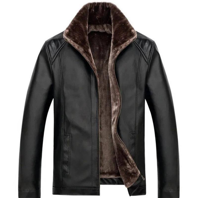 Мужская кожаная куртка, меховая универсальная мужская кожаная куртка с лацканами, средний и новый стиль, мужская одежда, одежда для пап, утолщенный модный бренд