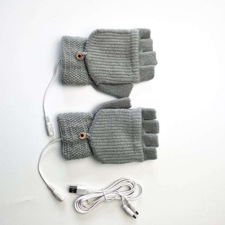 USB однотонные электрические перчатки для обогрева, полуручная вязка, качественные утолщенные зимние теплые перчатки для обогрева