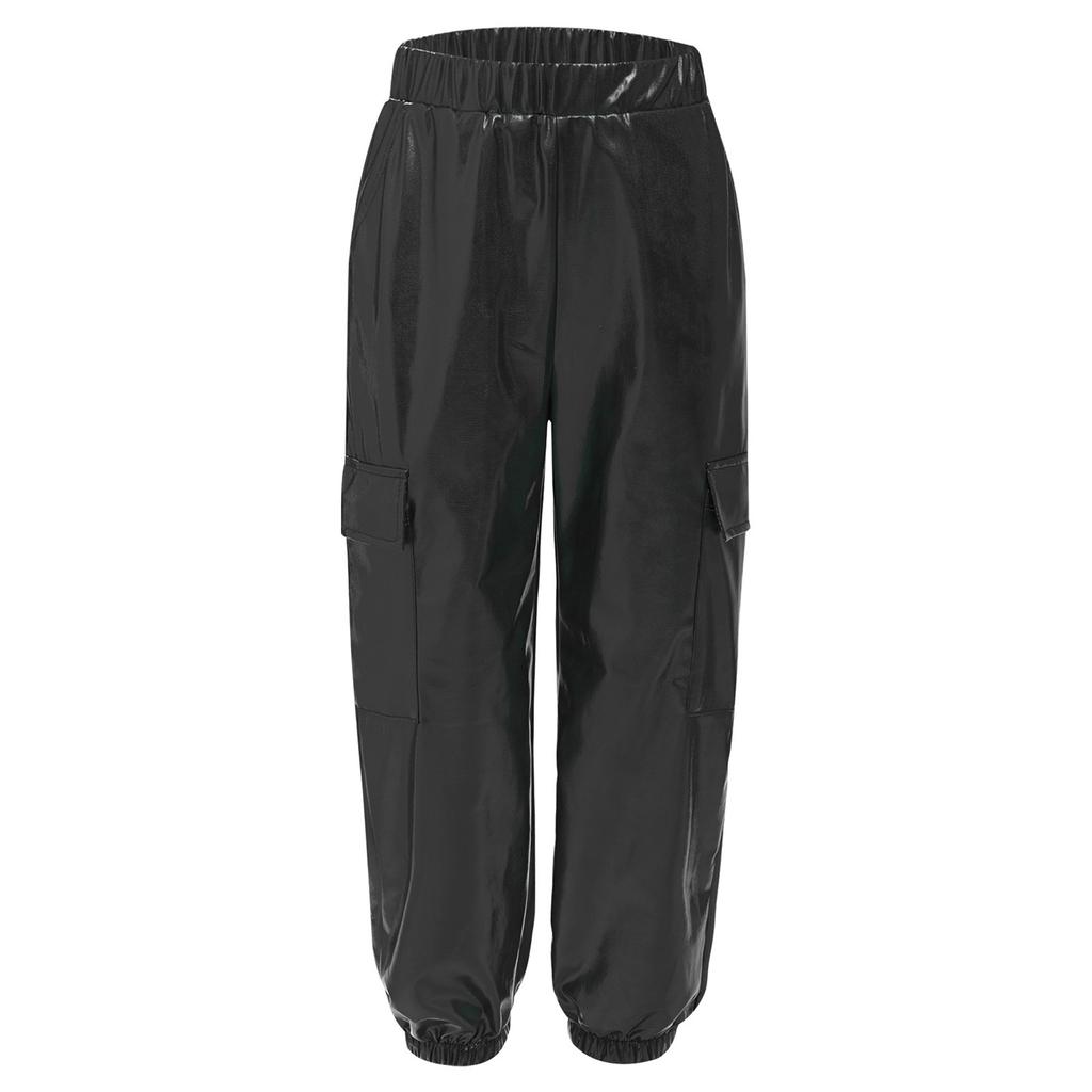 Unisex Kids Metallic Shiny Pants Elastic Waistband Design Hip Hop Jazz Dance Trousers