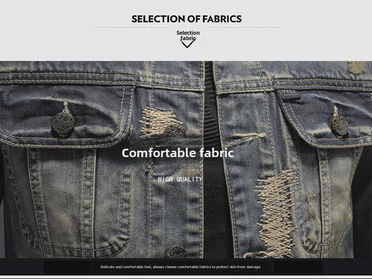 Мужская облегающая куртка из ретро-джинса 2023 года в стиле мотоцикла с рваными краями