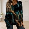 Women Plus Size Square Neck Long Sleeve Red Black Printed Button Detail Layered Front T Shirt
