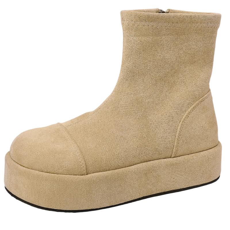 Ретро ботинки на толстой подошве, увеличивающие рост, тонкие ботинки Мартин, модные осенне-зимние замшевые ботинки на плоской подошве средней высоты, универсальные женские ботинки