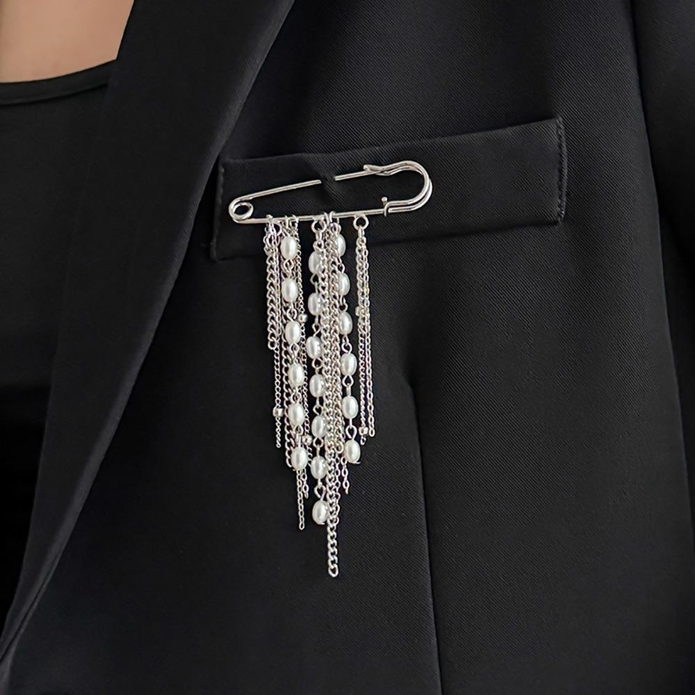 Flower Long Tassel Brooch Pearl Waist Cinching Fixed Pin Exquisite Multi-layer Chains Pin  Women
