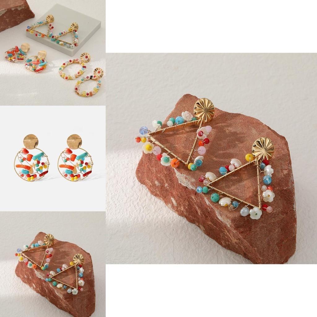 Fashionable Alloy Geometric Earrings Trendy Oval And Triangle Dangle Ear Jewelry