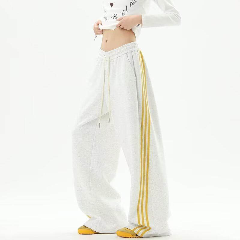 American Vintage Color Block Striped Wide Leg Sweatpants Unisex Loose Casual Streetwear Long Pants