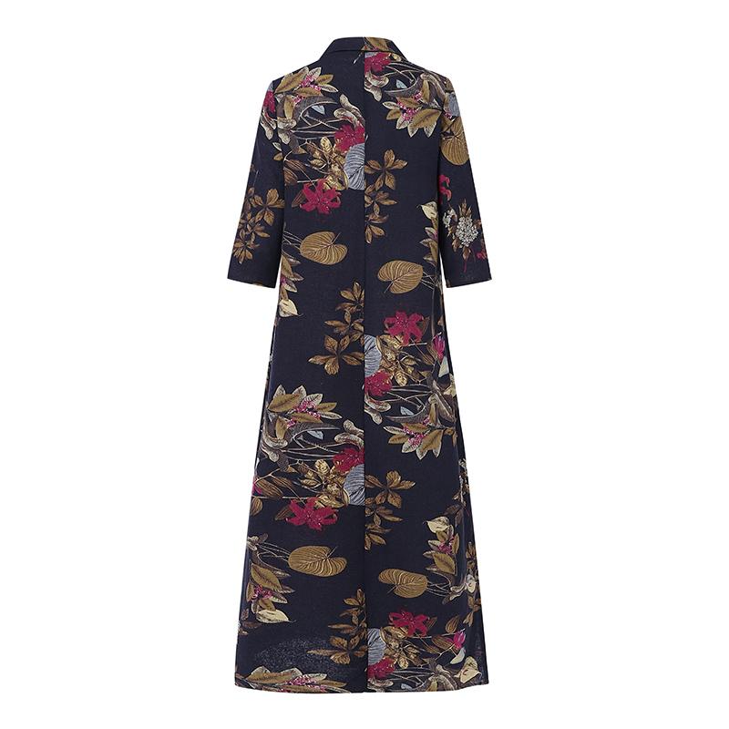 ZANZEA Women Casual Turn Down Collar Loose 3/4 Sleeve Print Long Dress