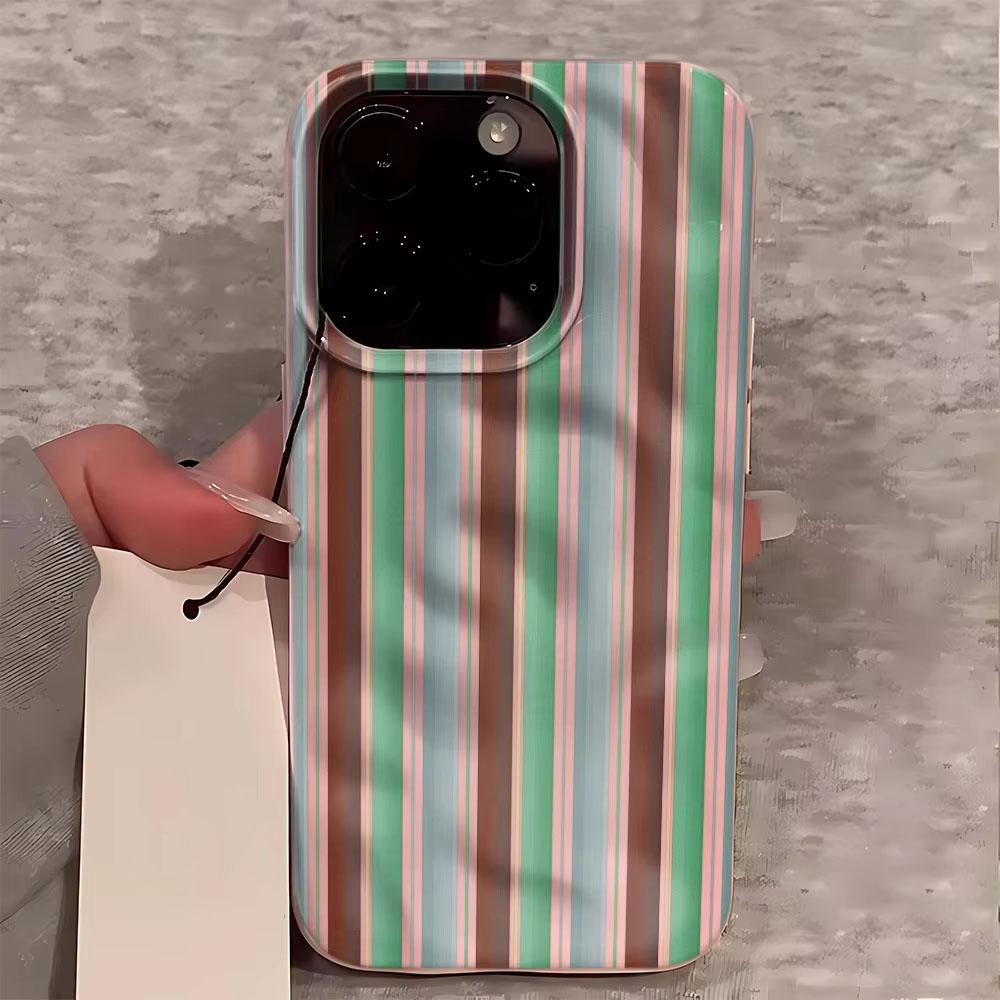 Роскошный Чехол для Телефона Зелено-Фиолетовая Полоска Для iPhone 17 14 15 Pro Max 13 12 11 16 15 Plus Air Вогнуто-Выпуклый Силиконовый Мягкий Чехол
