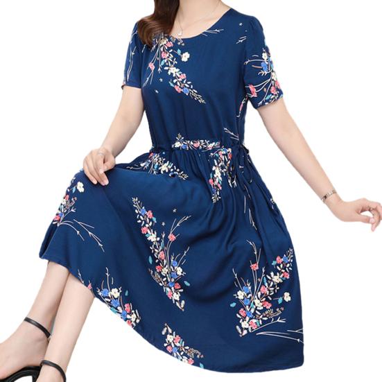 Женское летнее платье с цветочным принтом в стиле бохо с короткими рукавами и круглым вырезом, струящееся пляжное платье-сарафан А-силуэта с завязками на талии