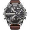 Oulm Men's Quartz Watch Dual Time Zone Large Dial Belt Casual Men's Watch
