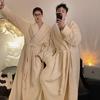 Пятнистый зимний халат из кораллового флиса для женщин и мужчин - Утепленная экстрадлинная фланелевая пижама