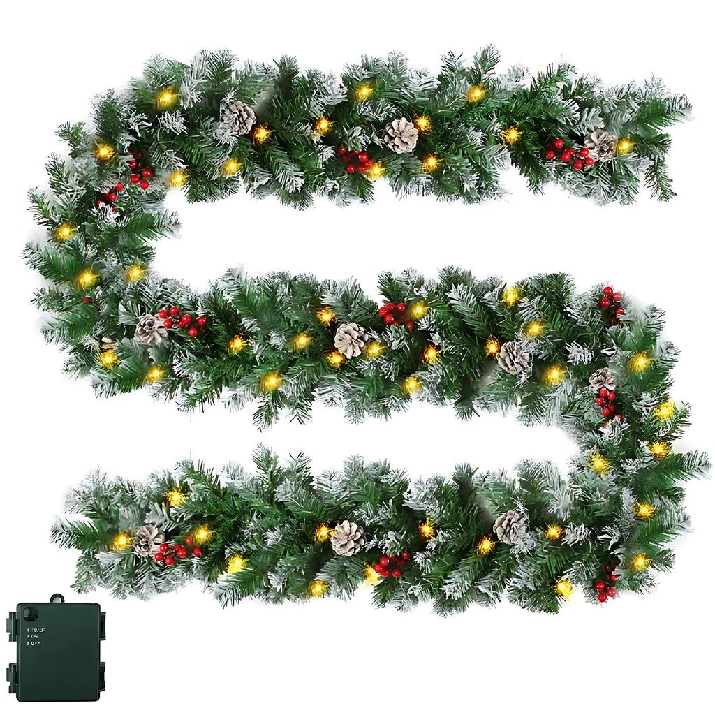 8.8FT Рождественская гирлянда с 50 светодиодами, работающая от батареек, искусственная рождественская подвесная гирлянда