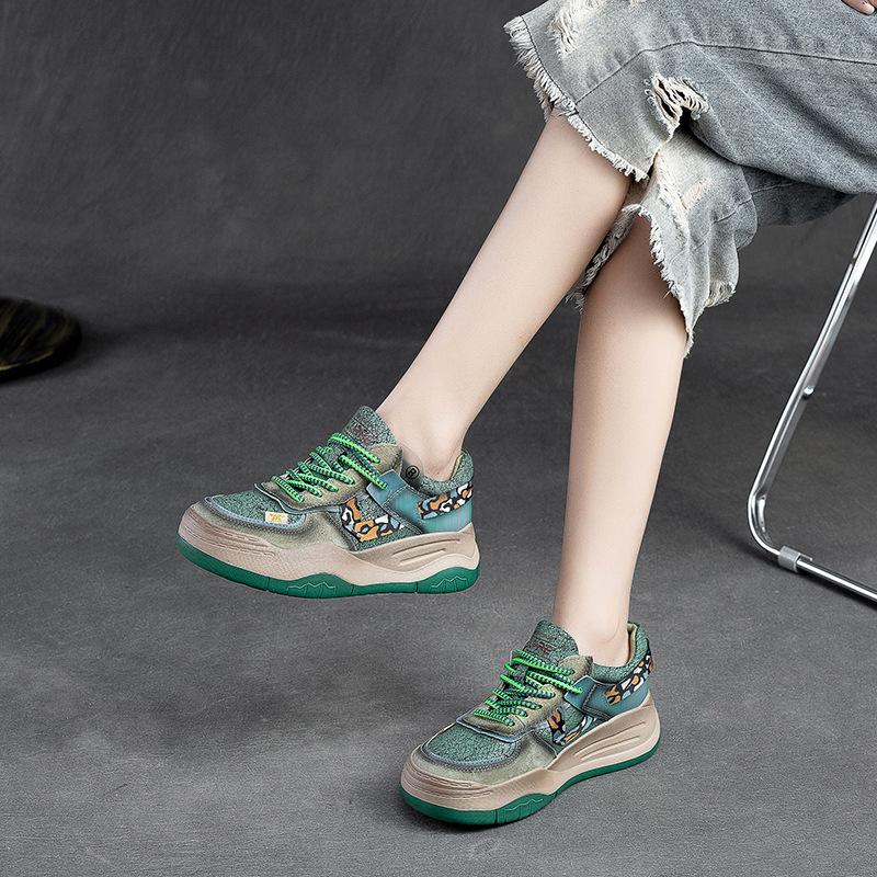 Fashion GKTINOO Casual Mixed Colors Flats Sneakers Women 2025 New Genuine Leather Soft Soled Comfortable Retro Platform Shoes