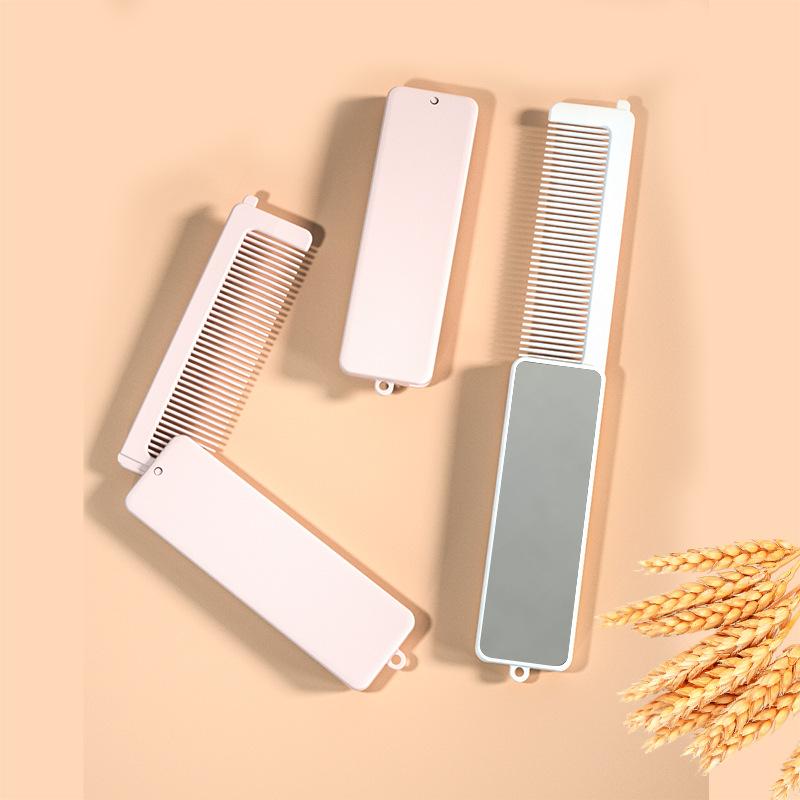 1PCS Portable Small Mirror Portable Mini Mirror and Comb Integrated Folding Mirror for Makeup Touch-up and Dressing with Built-in Makeup Mirror