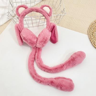Зимние уличные теплые наушники корейской моды Kawaii подвижная подушка безопасности теплые наушники для девочек зимние милые наушники с медведем