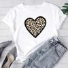 (Asian Size) Women Leopard Love Heart Sweet 90s Fashion T Shirt Woman Female T Clothing Short Sleeve Print Tee Top Graphic T-shirts