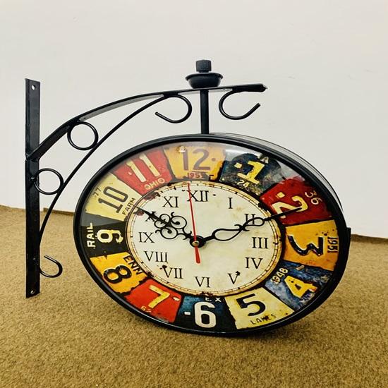 Double Sided Station Wall Clock Nautical Black Iron Dia Retro Double Sided Station Railway Wall Clock 25.4 Cm