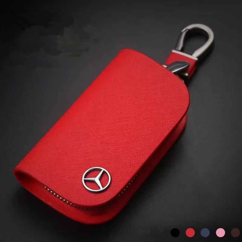 EBS4 Hot 2025 Leather Car Key Case Cross Pattern Car Key Cover Key Holder for Mercedes Benz New B/C/E Class A Class C200L GLC GLK CLA