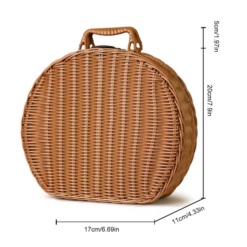 Имитация плетеной корзины для хранения, винтажный круглый ротанговый плетеный чемодан, ящик для хранения с ручкой для