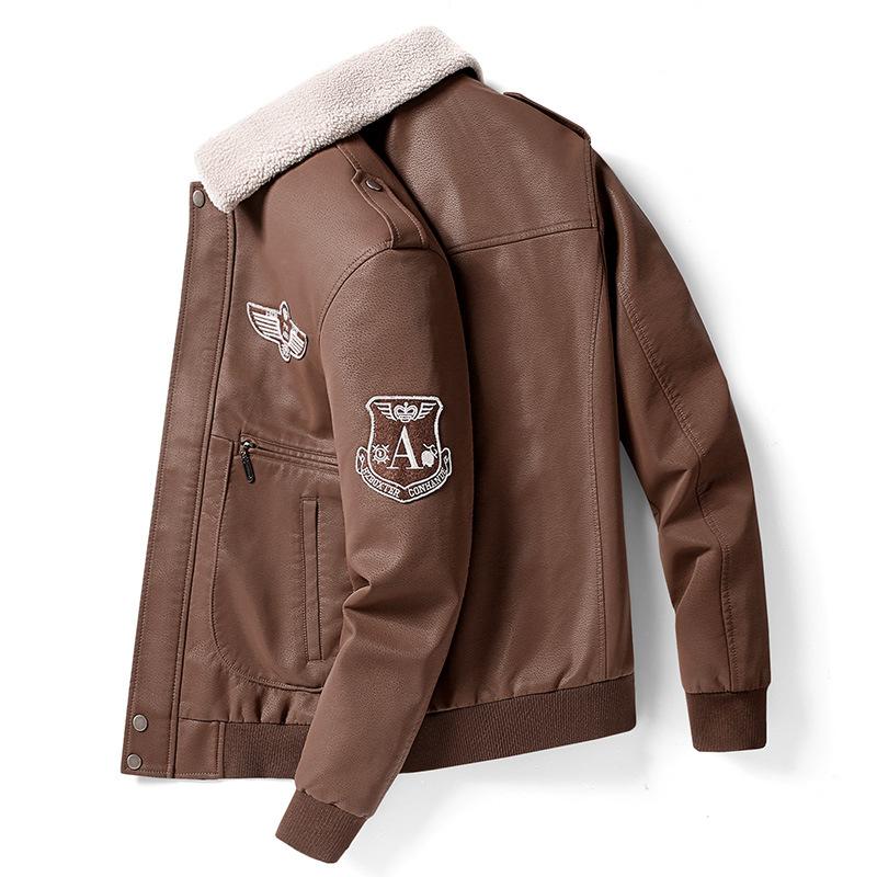 Осенне-зимняя мужская мотоциклетная кожаная куртка с меховым воротником, винтажная коричневая флисовая искусственная кожа из свиной кожи, военные куртки-бомберы 8xl