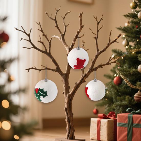 Christmas Ball Ornaments White Foam Balls With Leaf/Bear Pattern Xmas