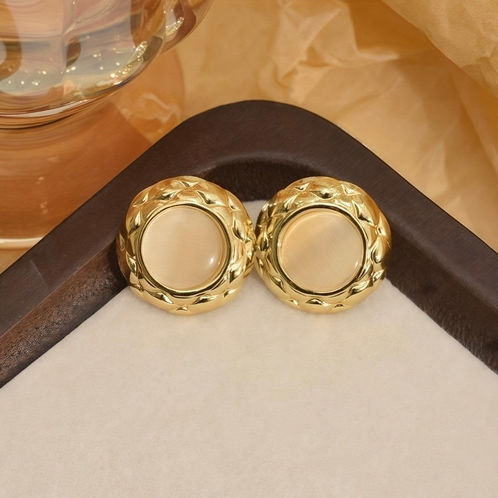 Oblate Shape Flower Earrings Stainless Steel Round Earrings New Opal Earrings Gift Giving