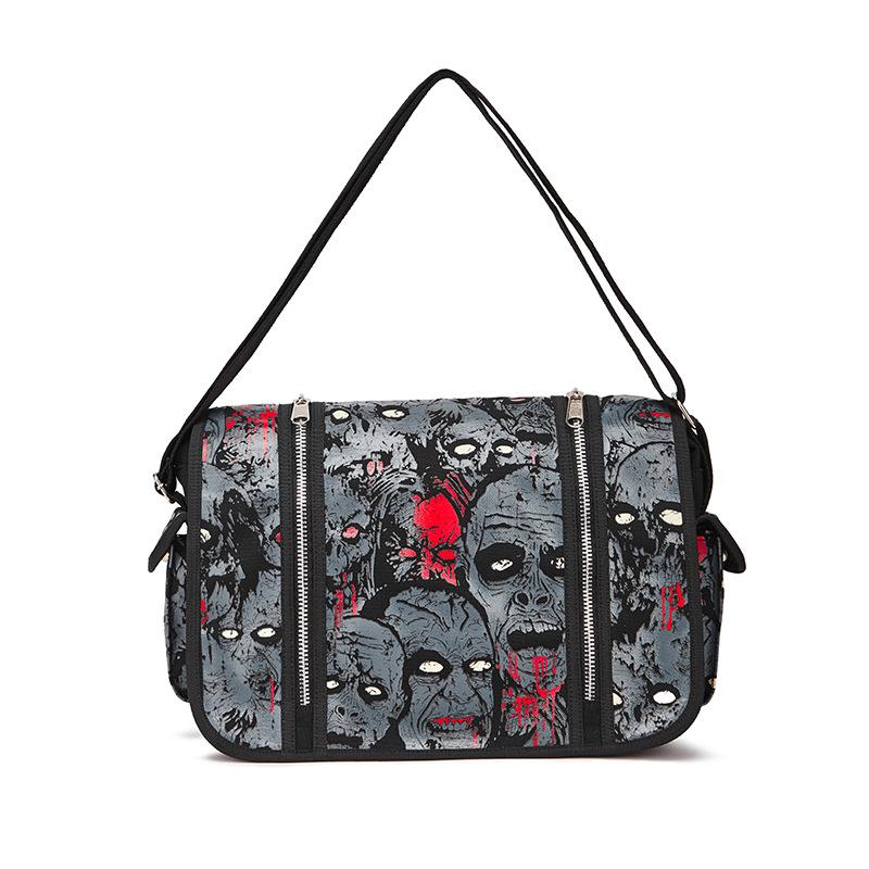SHELKSBAG Стильная унисекс сумка-мессенджер на плечо с принтом зомби и черепа на Хэллоуин, водонепроницаемая, светящаяся, из холста премиум-качества