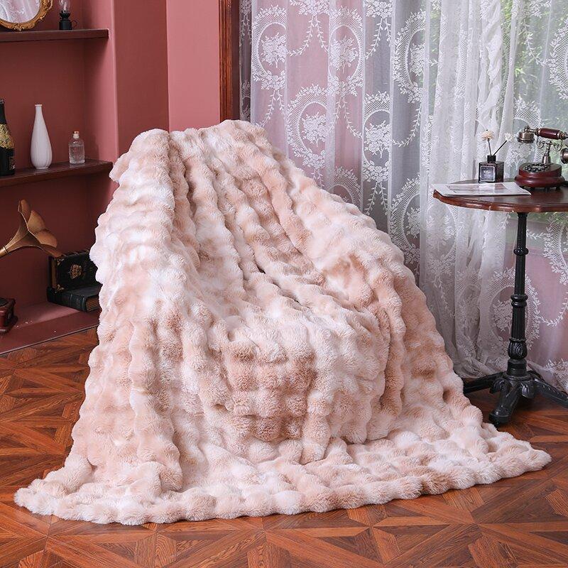 Толстый и Теплый Современный Плед Осень и Зима Пузырьковый Бархат Плед из Кроличьего Меха Плюшевое Покрывало для Дивана Наволочка Мягкая и Удобная Простыня