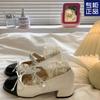 2025 Spring New Square Head Bow Shallow Mouth Mary Jane Shoes French Fairy Small Fragrant Wind Medium Thick Heel Single Shoes Women