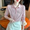 Осень 2024 г. Женская рубашка с длинным рукавом из чистого хлопка с жаккардовой вышивкой