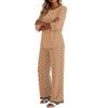 Women's Casual Fashion Round Neck Loose Fit Printed Three Quarter Sleeve Top with Wide Leg Pants Set Comfortable Lounge Wear