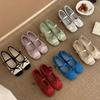 Inner Height Increase Shallow Mouth Early Spring Single Shoes Women's New French Retro Mary Jane Shoes Ballet Flat Satin Ladyshoes