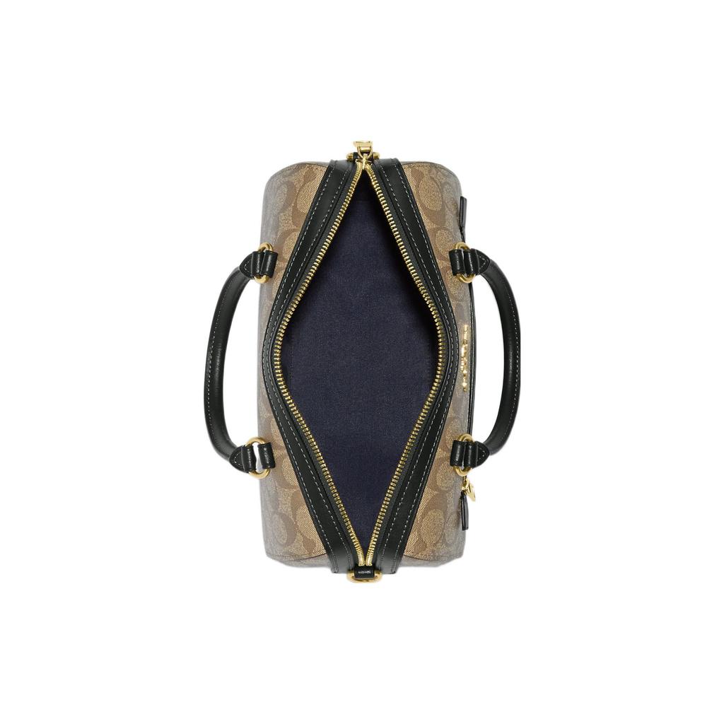 New COACH Rowan Satchel Bag Medium Khaki/Black 83607-IMRQE