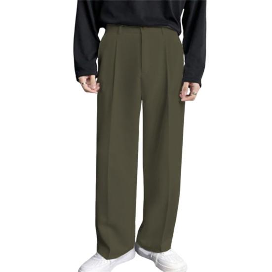 Men Suit Pants High Waist Button Zipper Fly Straight Wide Leg Long Pants with Pockets Solid Color Casual Trousers Daily Wear