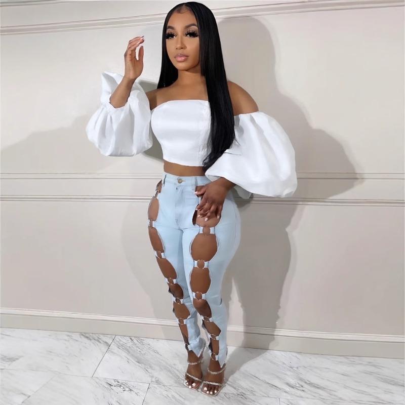 Женские новые сексуальные обтягивающие джинсы с металлическим кольцом и узкими штанинами