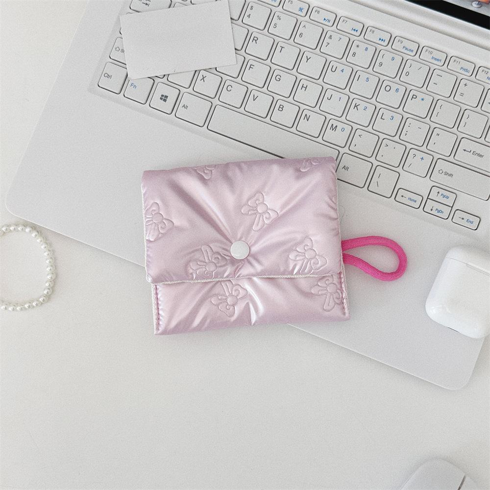 Small Pink Bow Makeup Lipstick Storage Bag Cute Cosmetic Bags Coin Purse Commuter Clutch Ins Style Women's Makeup Bag