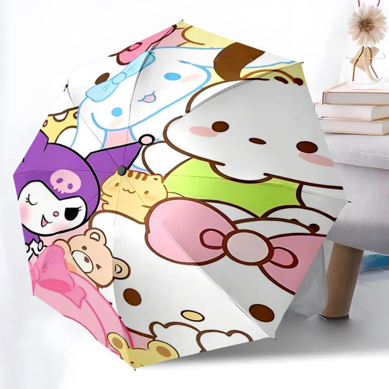 1pc Hello Kitty & Friends Automatic Opening Umbrella - Portable Tri-Fold Design with 8-Bone Iron Frame, Perfect for Outdoor Use, Festive Gifts, Travel