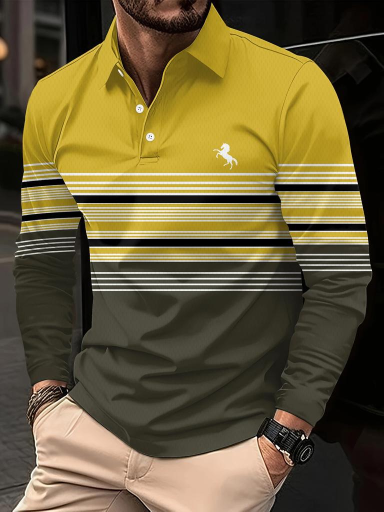 Мужская весенне-осенняя рубашка с длинным рукавом поло мужская деловая повседневная с лацканами полосатый топ поло