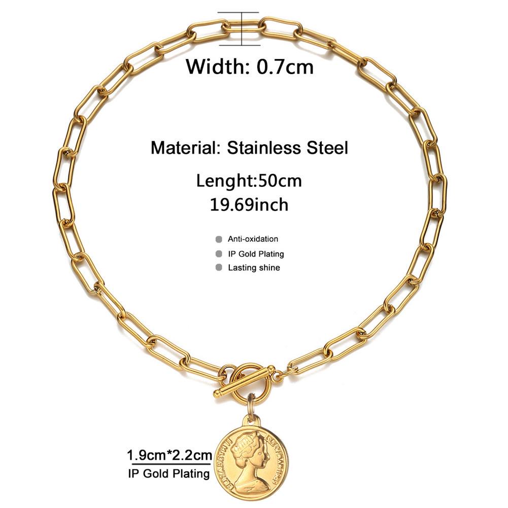 Минималистичное ожерелье-чокер из нержавеющей стали в виде скрепки с круглым кулоном Леди Свобода и застежкой OT