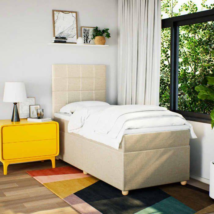 Maison Exclusive - Sommier à lattes de lit avec matelas Crème 90x200 cm Tissu