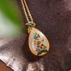Original Design Natural Hetian Jade Enamel Porcelain Flower Water Drop Pendant Necklace Creative Palace Style Ladies Jewelry