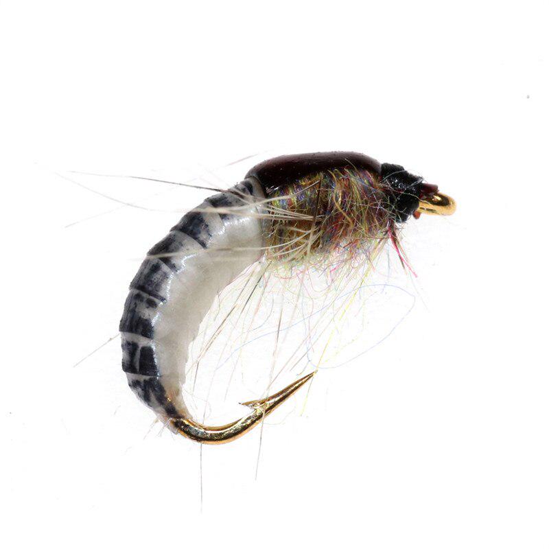 6PCS #12 Black Body Woolly Worm Brown Caddis Nymph Fly Deer Hair Beetle Trout Fly Fishing Fly Bait