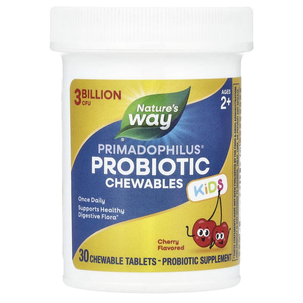 Nature's Way Kids' 2+ Years Cherry Flavor Probiotic Chewable Tablets, 3 Billion CFU, 30 Count (2-Pack)