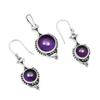 Natural Amethyst Gemstone Pendant Earrings Jewelry Set, 925 Sterling Silver, Round Gemstone, Dangle Drop Earrings, Handmade Jewelry, Gift for Easter