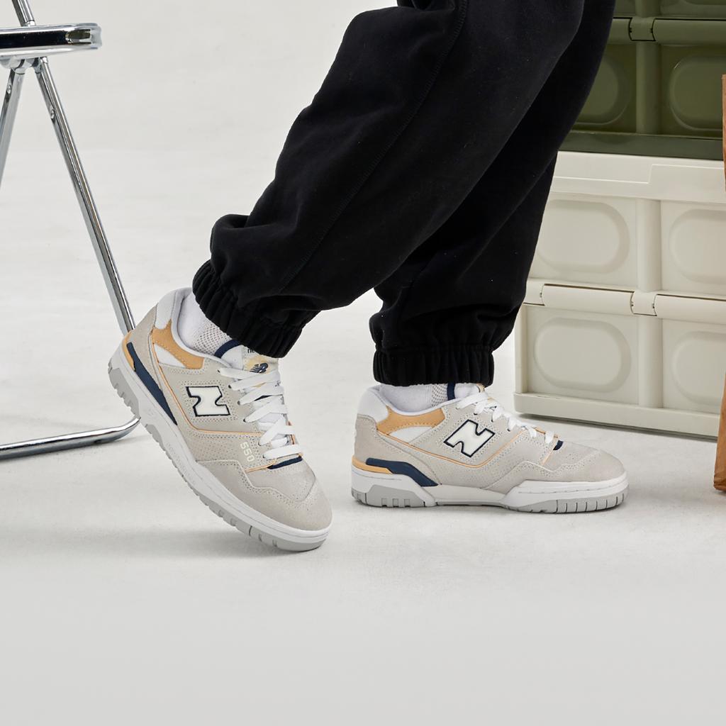 New Balance NB 550 Leather Low-Top Retro Basketball Shoes Women Sneaker White Yellow Blue BBW550AB-B