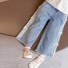 Spring Autumn Baby Girls Bow Jeans Kids Loose Long Pants Children's Straight Wide-leg Trousers Toddler Casual Clothing