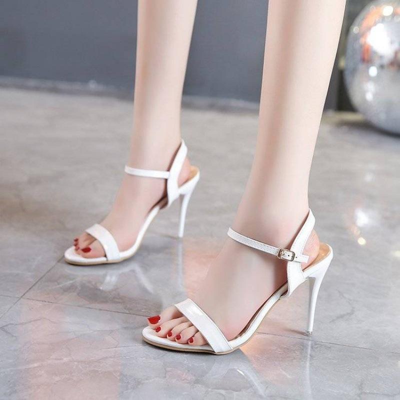 Large Size 45 Women's Sandals Summer High Heels Fashion Open Toe Sandals Buckle Party Shoes Sexy Thin Heels Wedding Shoes