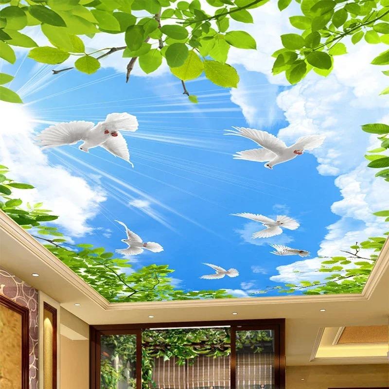 Обои с голубым небом и голубями, потолочные фрески, 3D стерео космические обои, обои для гостиной, отель