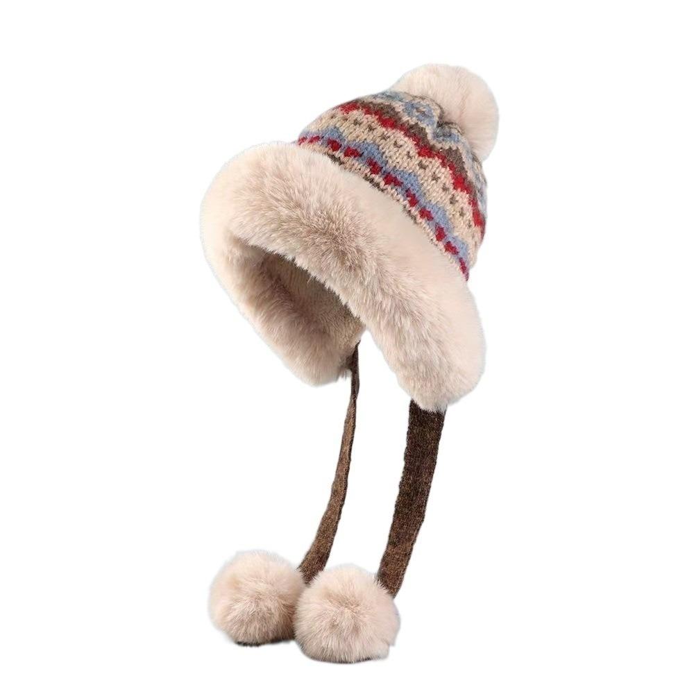 Warm Ear Protection Hat Windproof Pullover Beanie Hat Fashion Knitted Plush Hat Outdoor