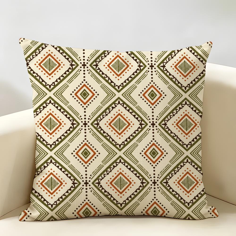 Boho Geometric Mix Cushion Cover Durable Hypoallergenic Organic Linen Short Pillow Cover Washable